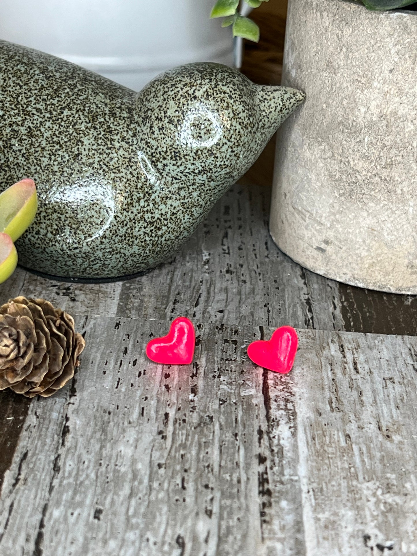 Hot Pink Heart Stud Earrings