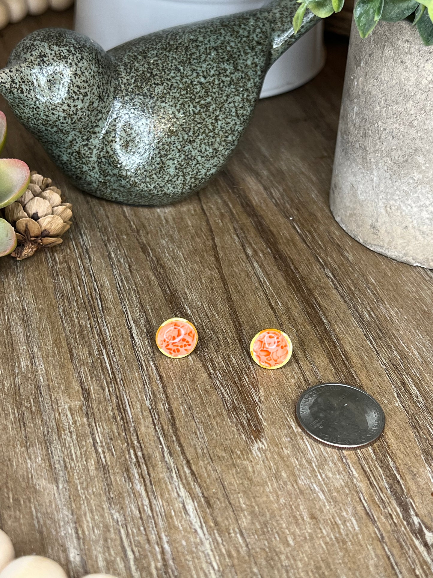 Terra Cotta Lace Embossed Stud Earrings