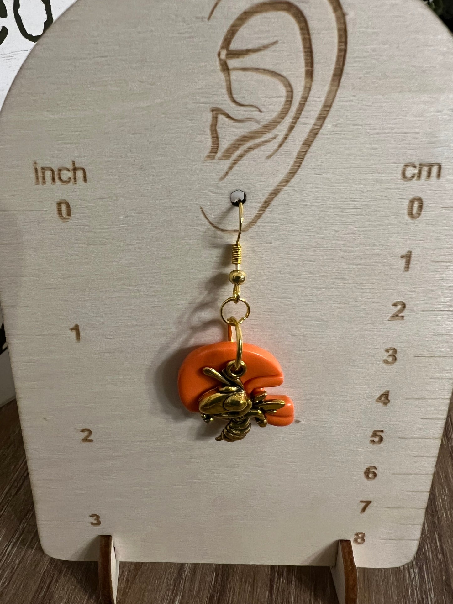 Orange Helmet with Yellowjacket Charm Hook Earrings