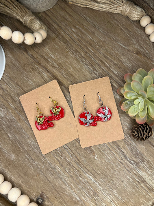 Red Helmet with Hawk Charm Hook Earrings