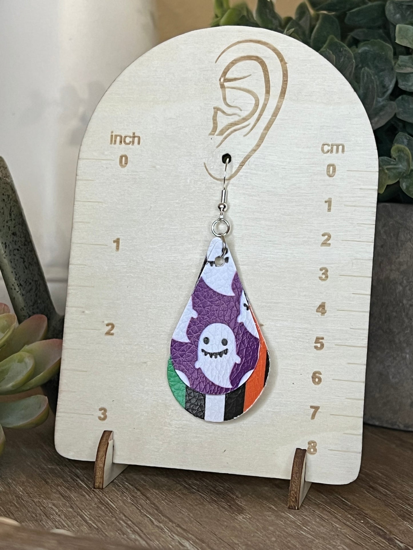 Faux leather/vinyl Halloween Ghost Dangle Earrings