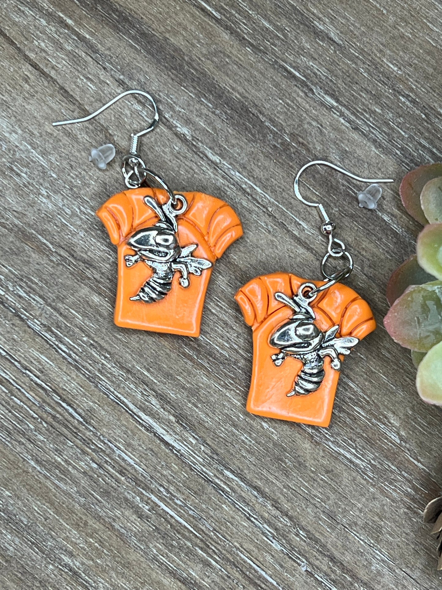 Orange Jersey with Yellowjacket Charm Hook Earrings