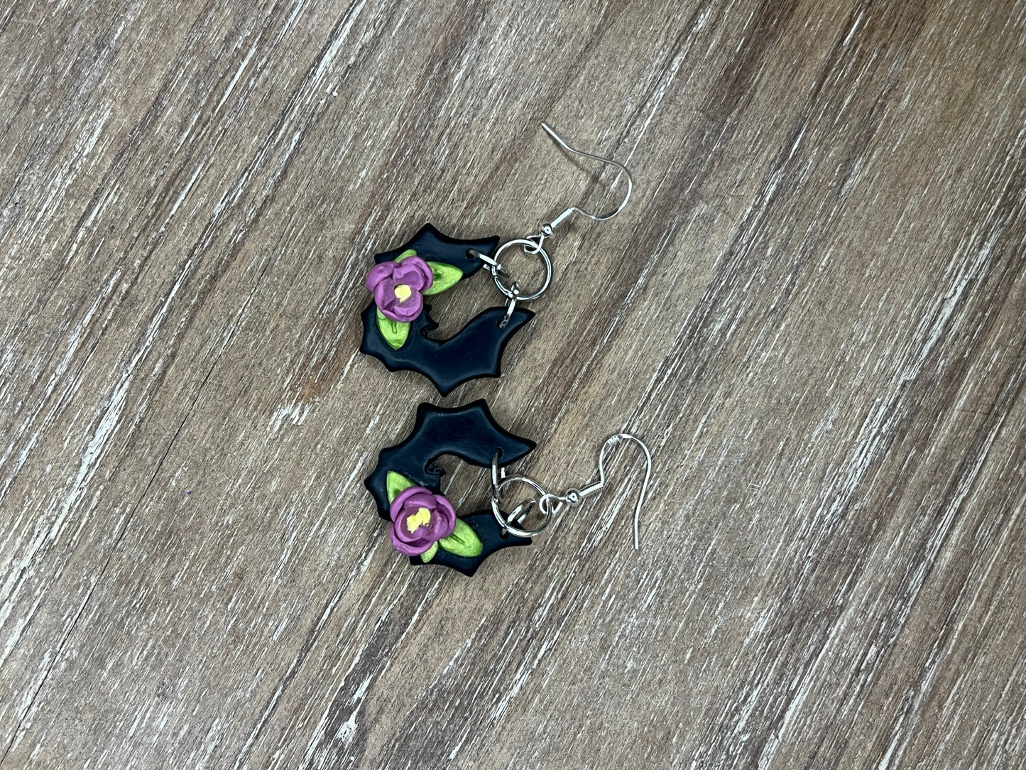 Purple Flower Bat Dangle Earrings