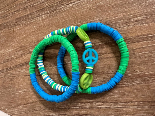 Blue and Green Peace Sign Bracelet Set