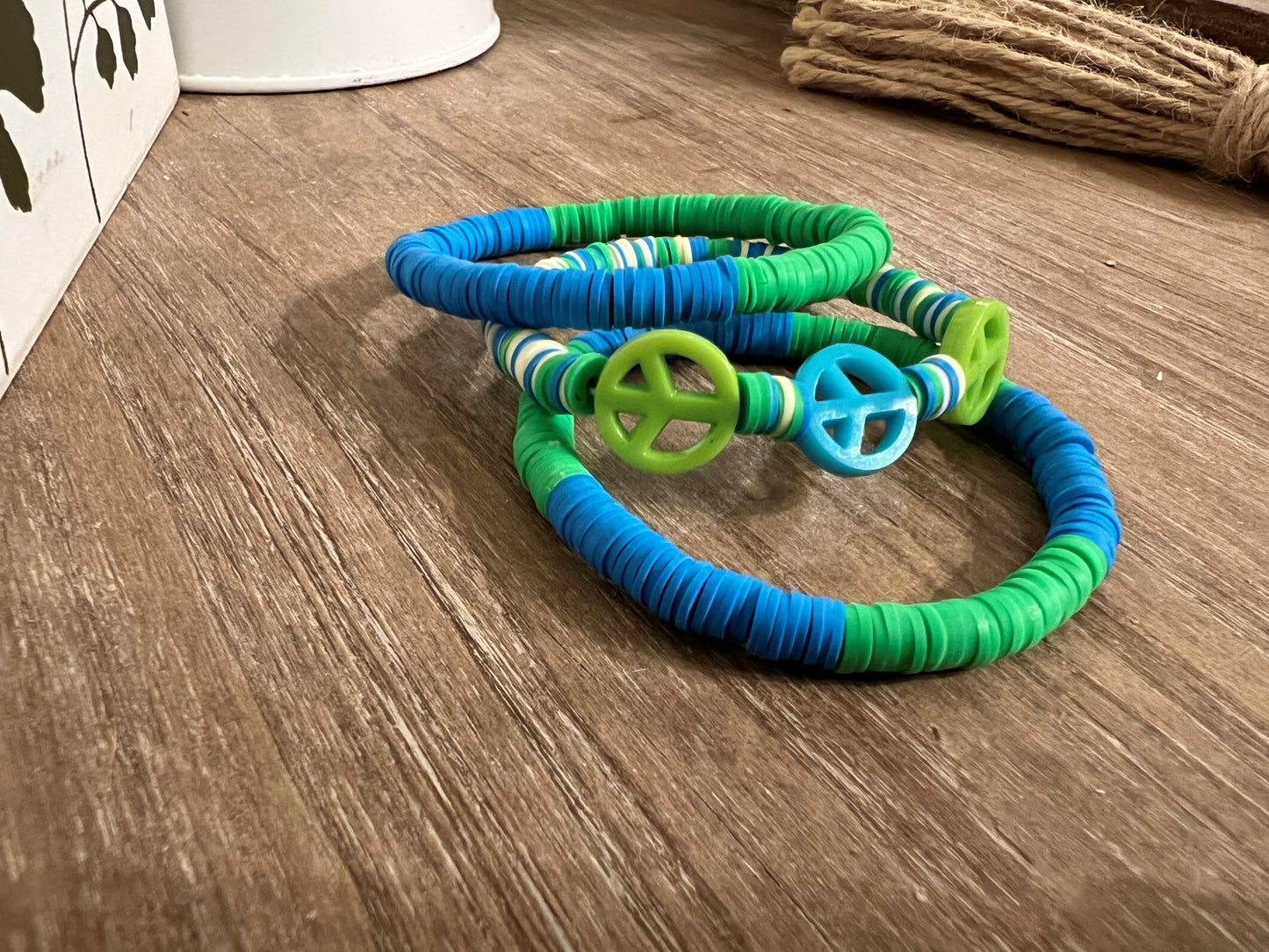 Blue and Green Peace Sign Bracelet Set