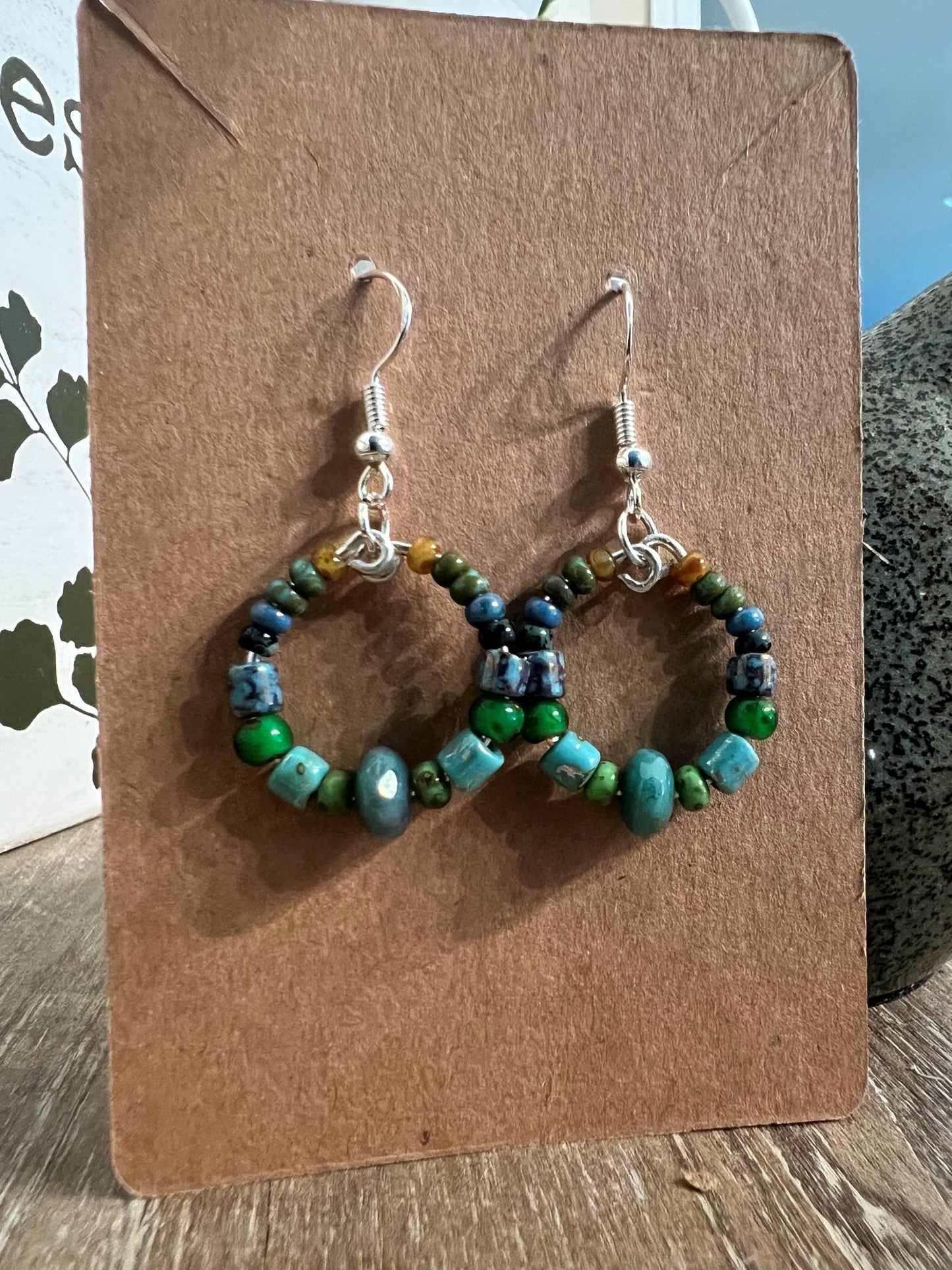 Green and Blue Czech Glass Bead Earring