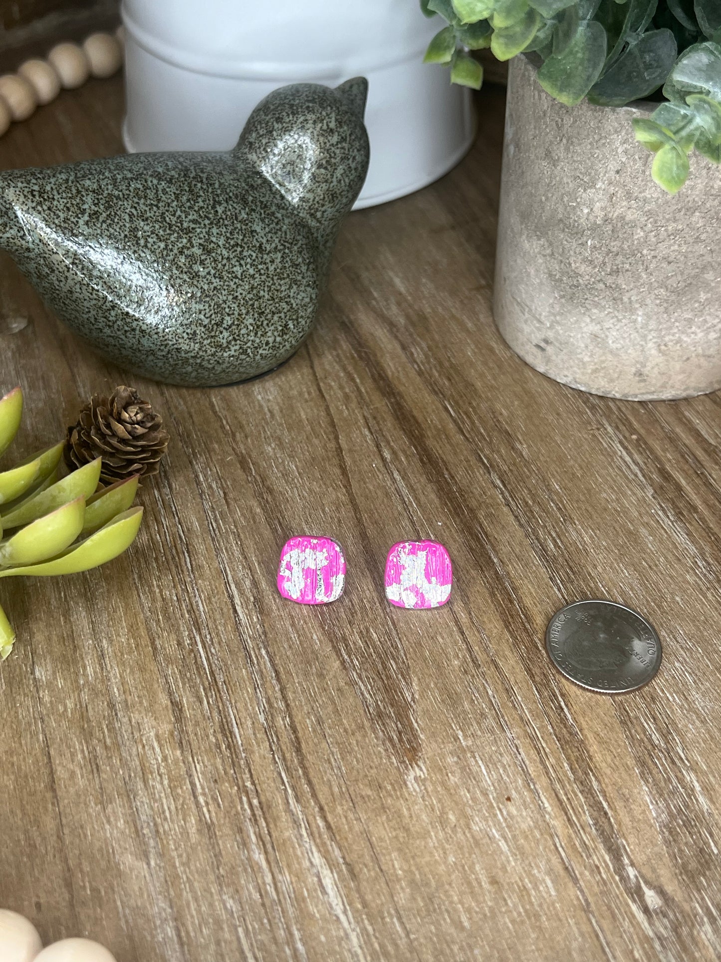 Silver and Fuschia Stud Earrings