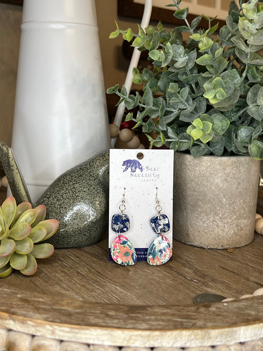 Navy Floral Earrings