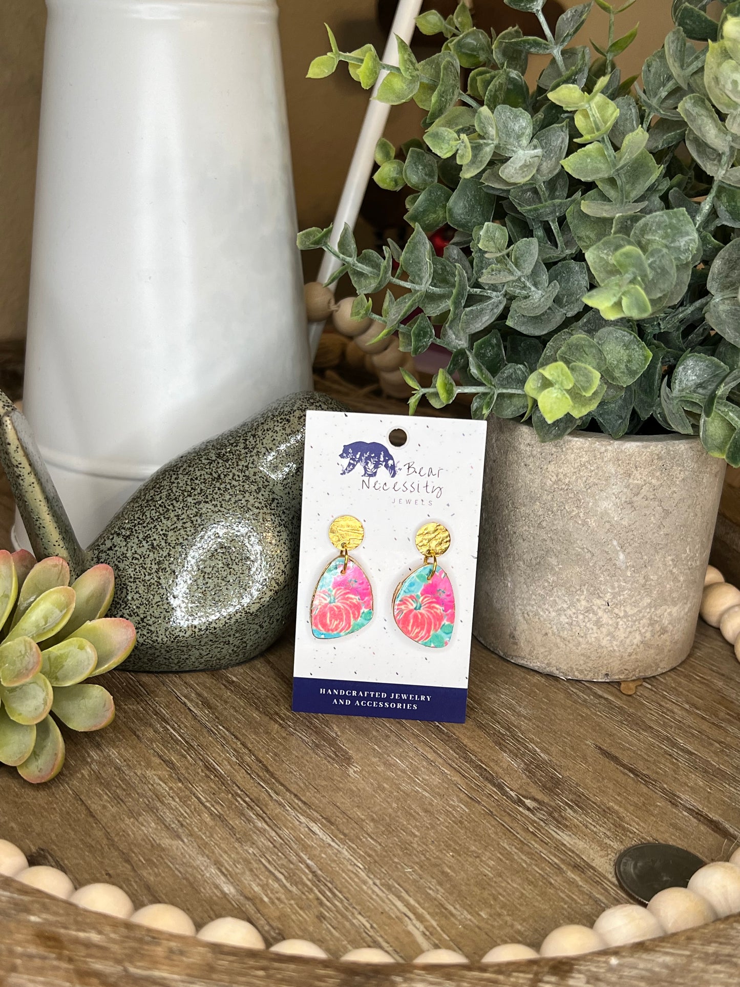 Pumpkin and Hammered Gold Earrings