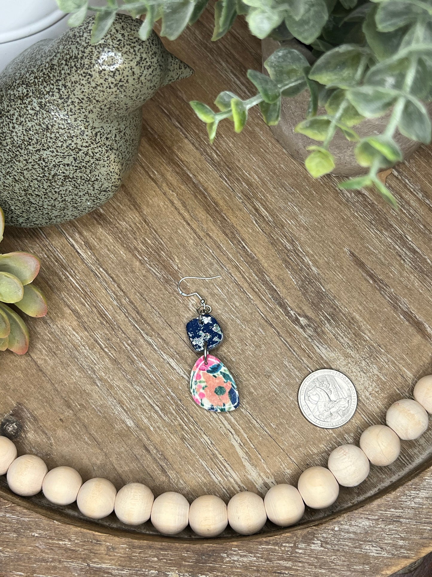 Navy Floral Earrings