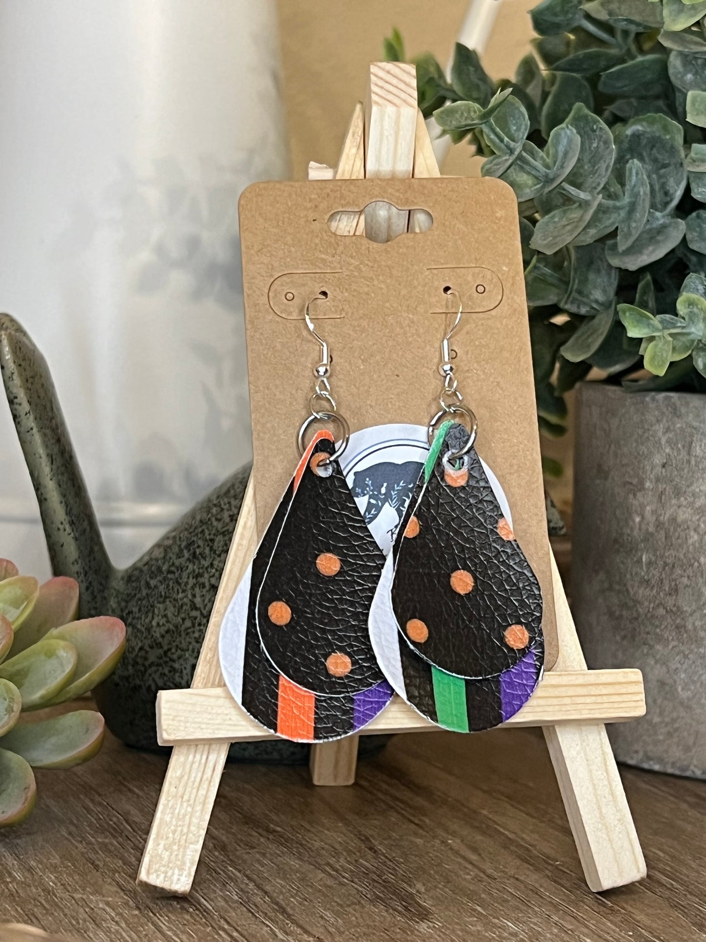 Faux leather/vinyl Halloween Dot Dangle Earrings