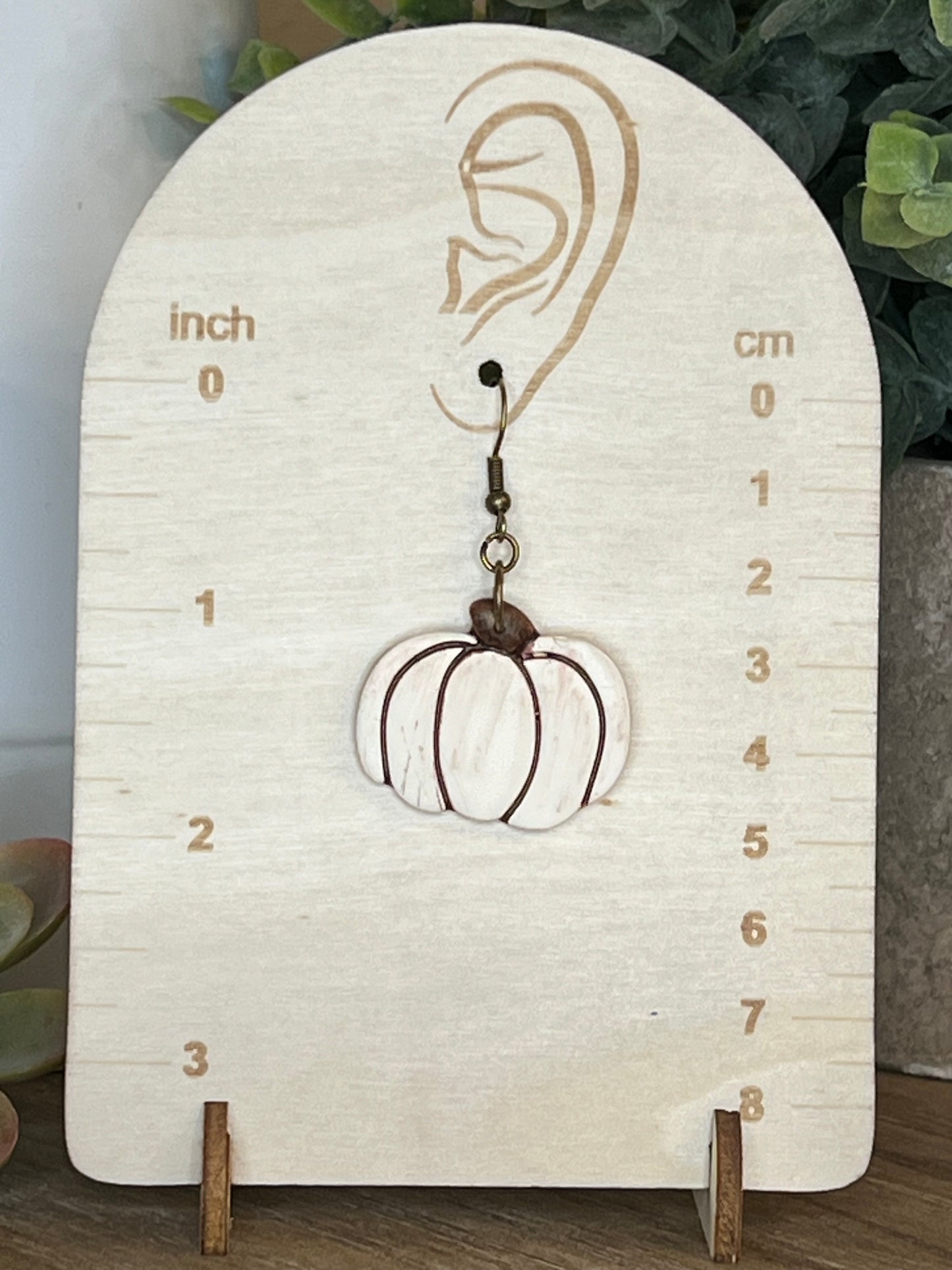 Bronze Accented White Round Pumpkin Hook Earrings