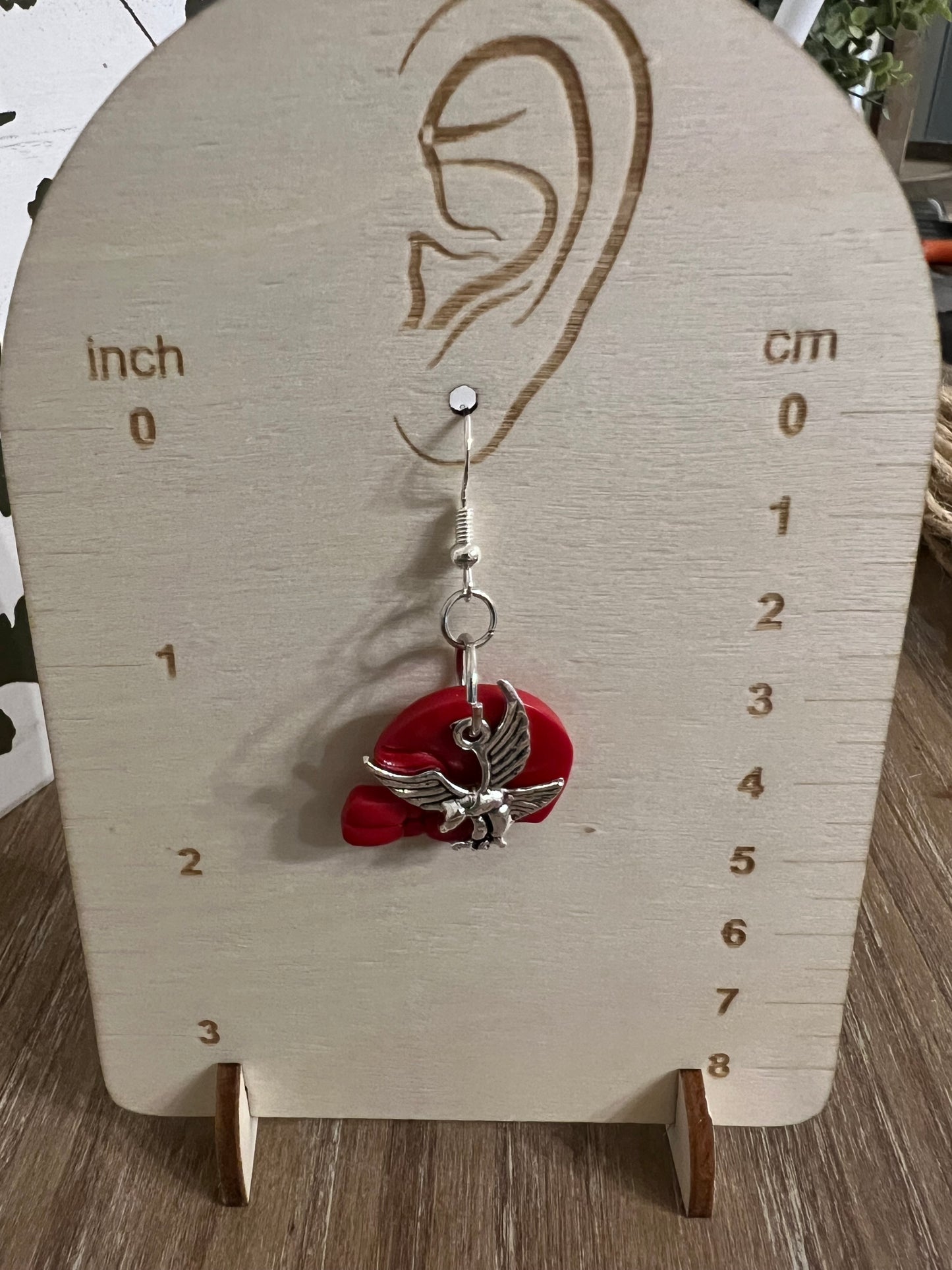 Red Helmet with Hawk Charm Hook Earrings