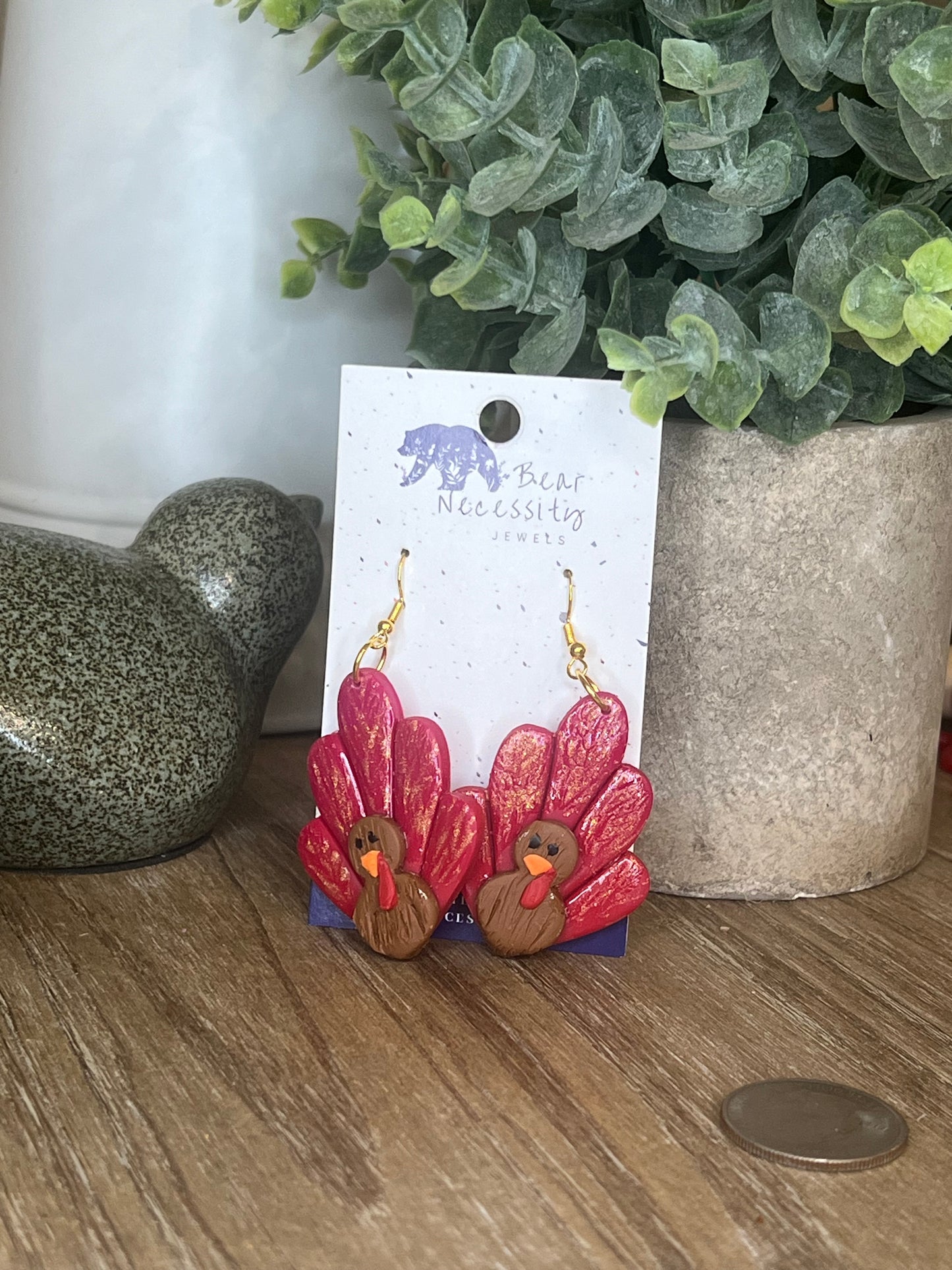 Large Fuschia Tail Feather Turkey Earrings