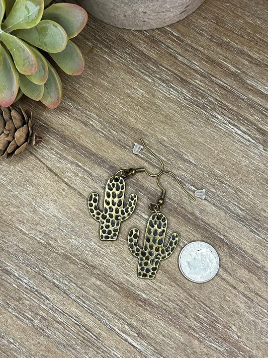 Bronze Hammeted Cactus Earrings