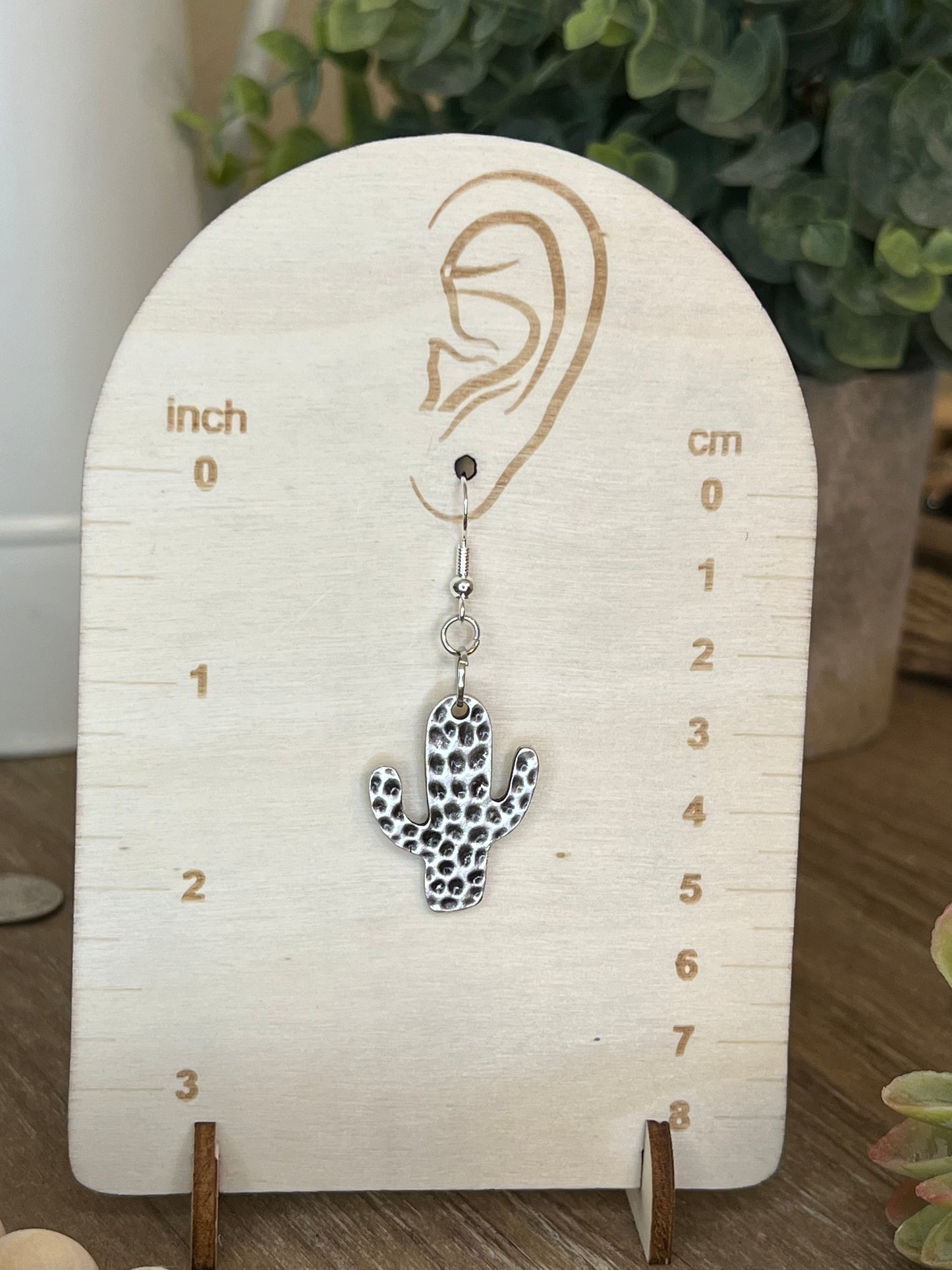 Silver Hammeted Cactus Earrings