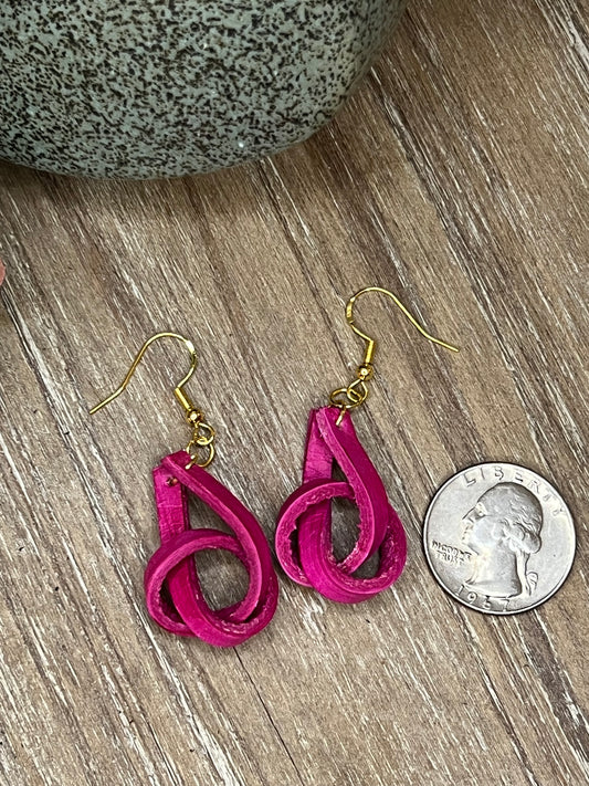 Genuine Leather Fuchsia Small Knot Dangle Earring