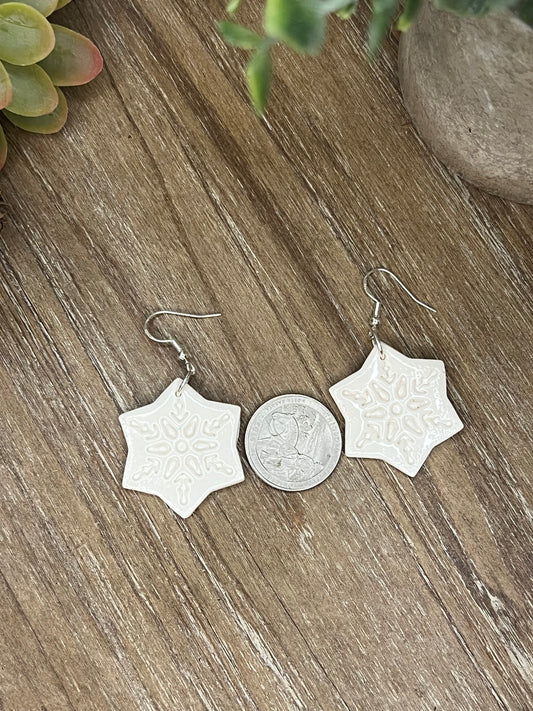 White Snowflake Dangle Earrings