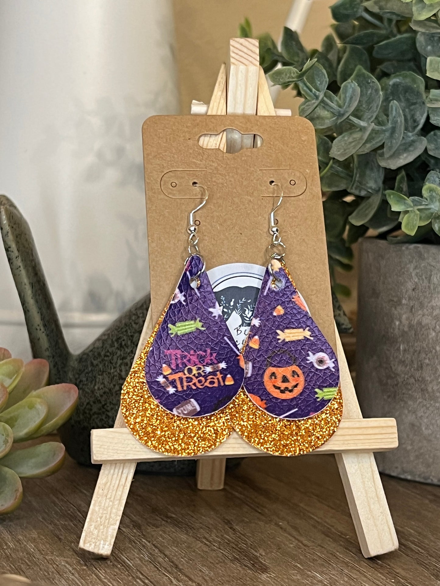 Faux leather/vinyl Purple Halloween Dangle Earrings