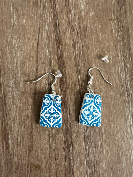 Blue Tile Hook Earrings