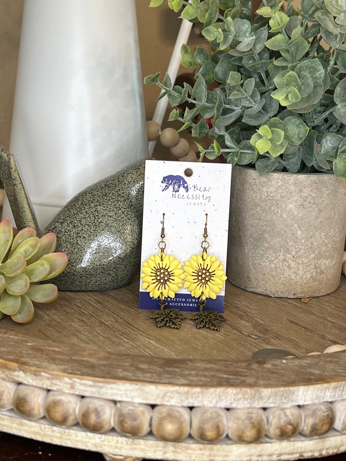 Sunflower and Leaf Earrings