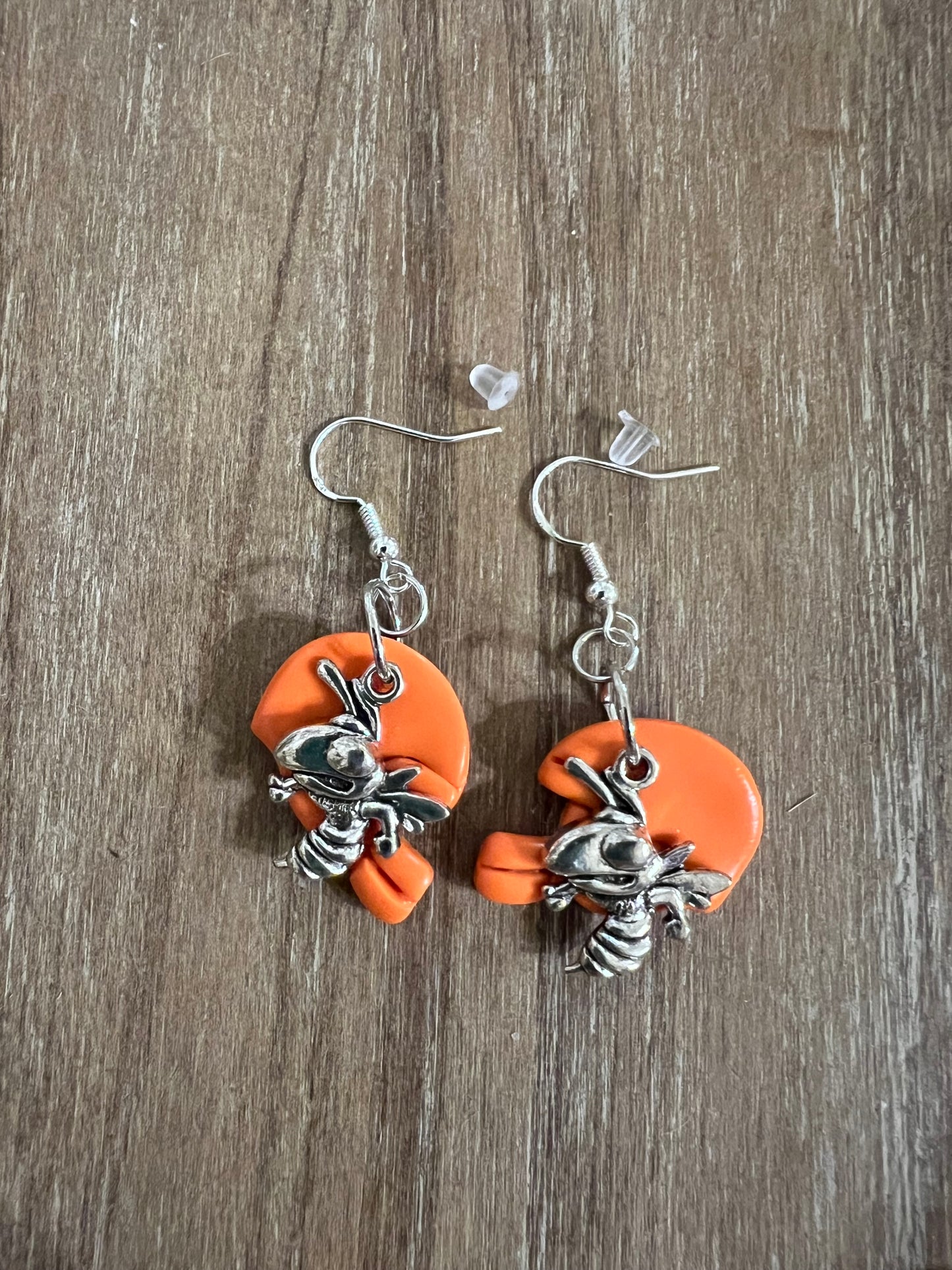 Orange Helmet with Yellowjacket Charm Hook Earrings