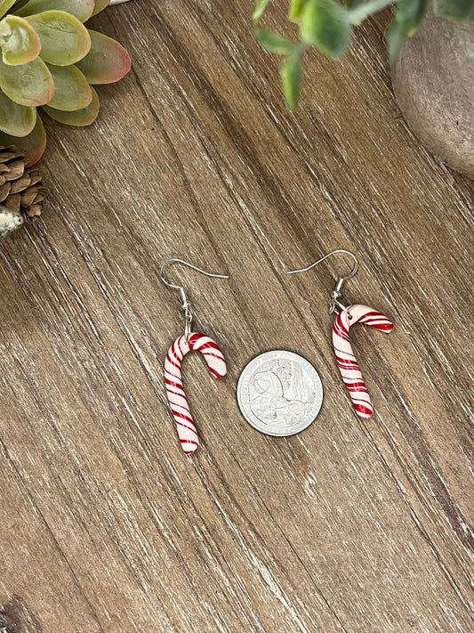 Red on White Candy Cane Dangle Earrings