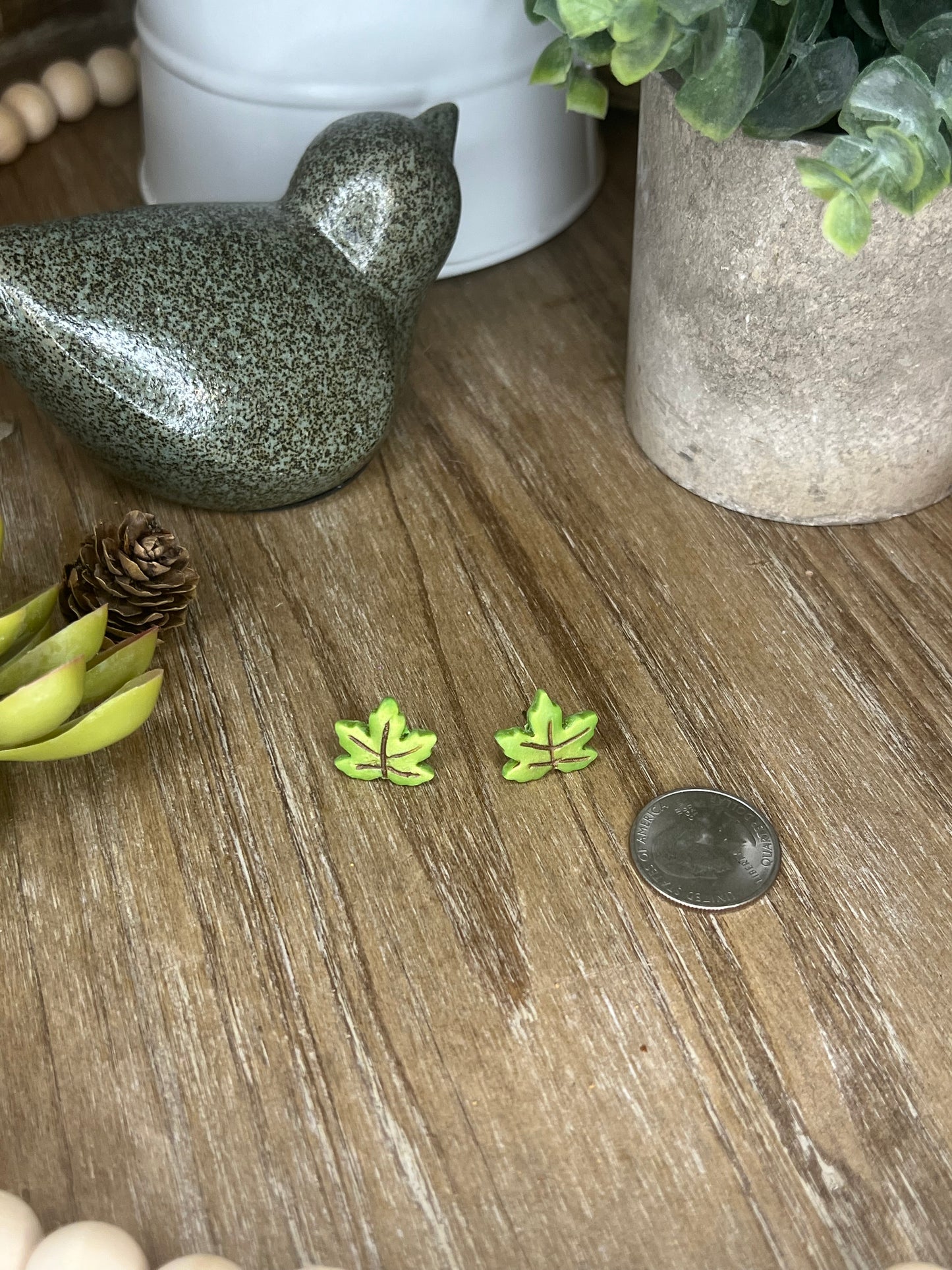 Green Leaf Stud Earrings (Design # 3)