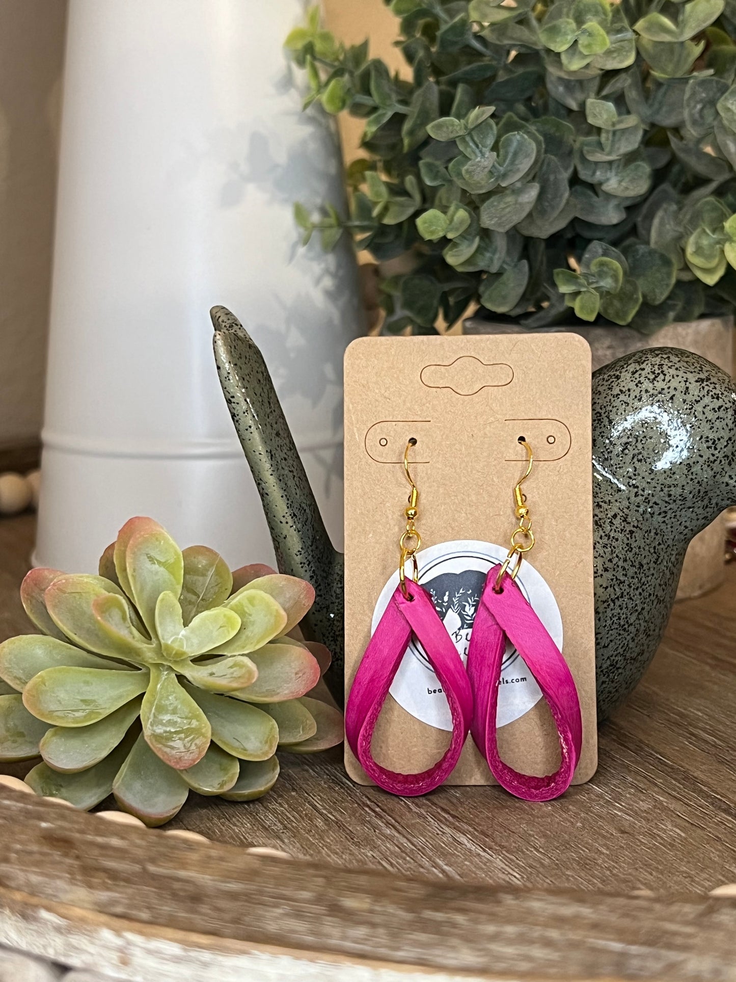 Genuine Leather Fuchsia Dangle Earring