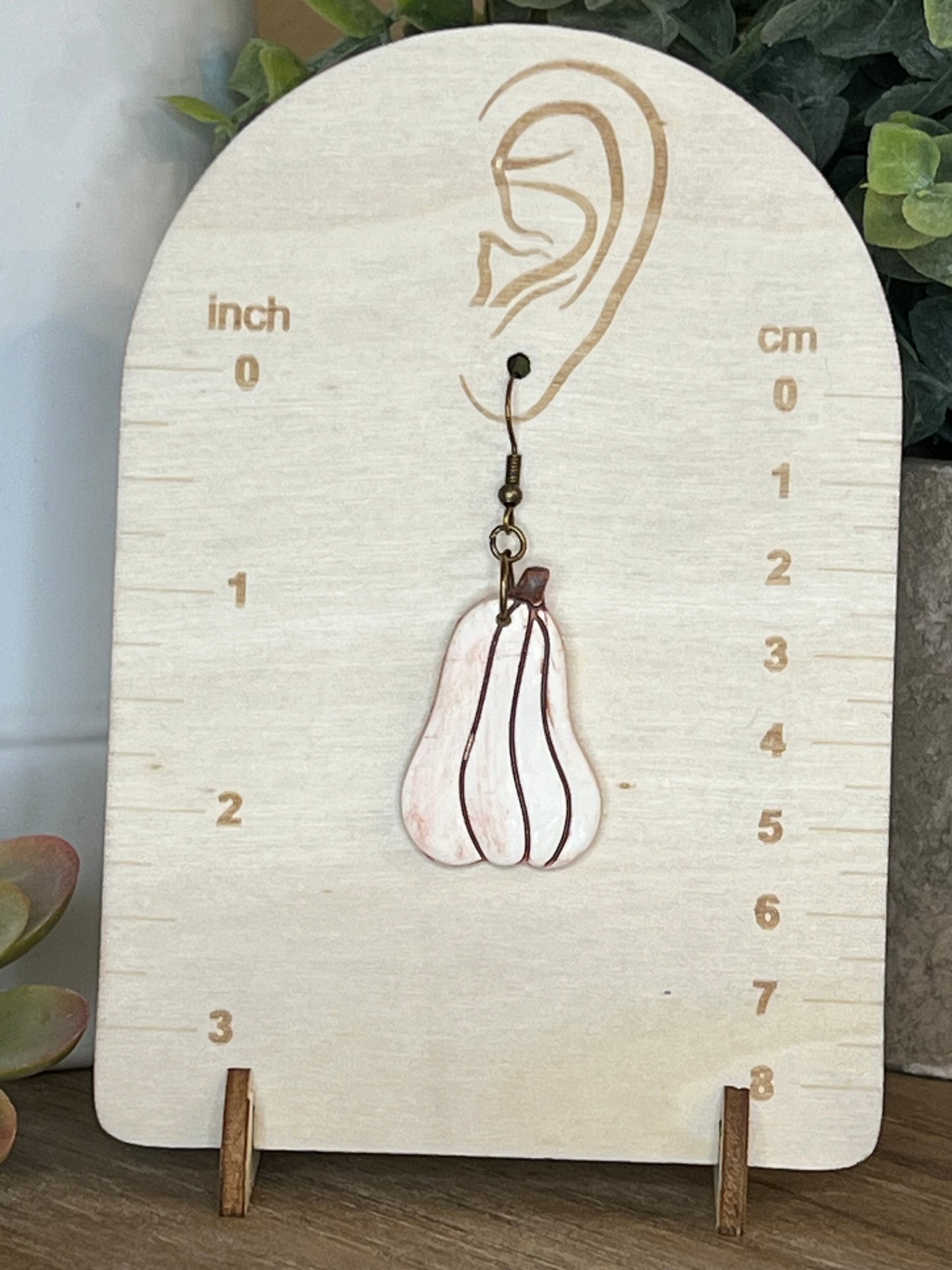 Bronze Accented White Pumpkin Hook Earrings