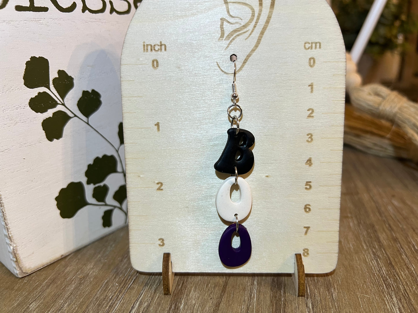 Purple, Black, and White BOO Dangle Earrings