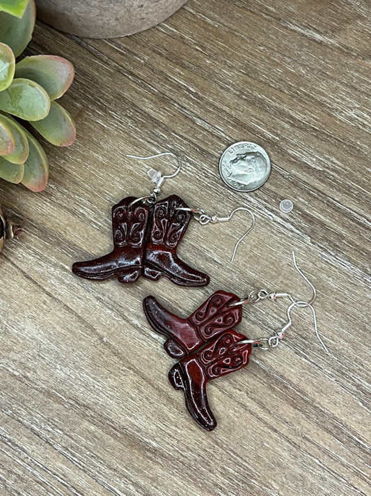 Dark Red and Black Ombré Cowboy Boot Earrings