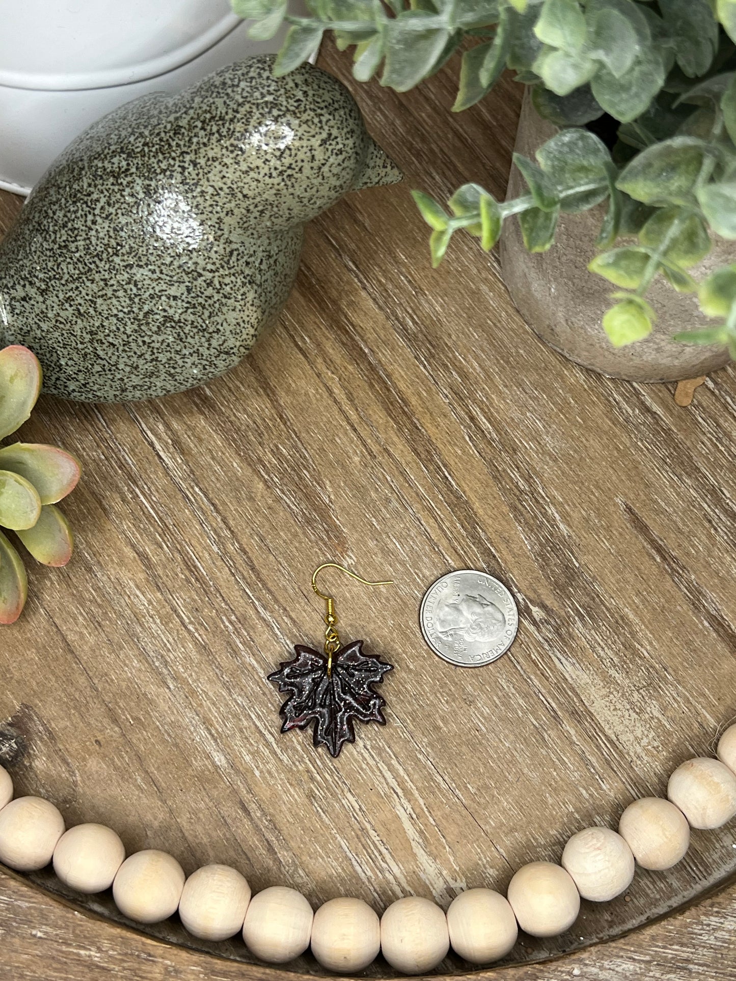 Dark Maroon (almost black) Leaf Earrings