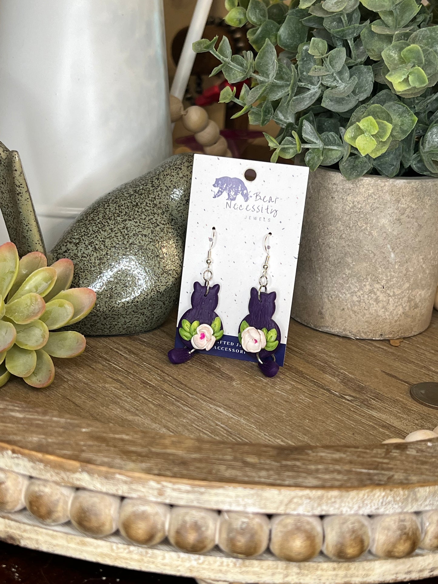 Flower Cat Dangle Earrings