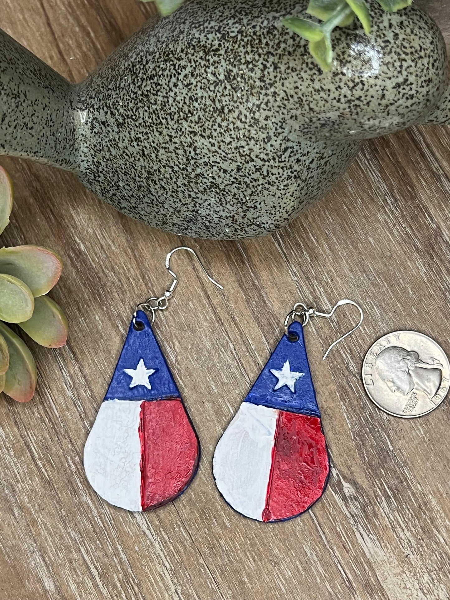 Genuine Leather Hand Painted Texas Star Dangle Earring