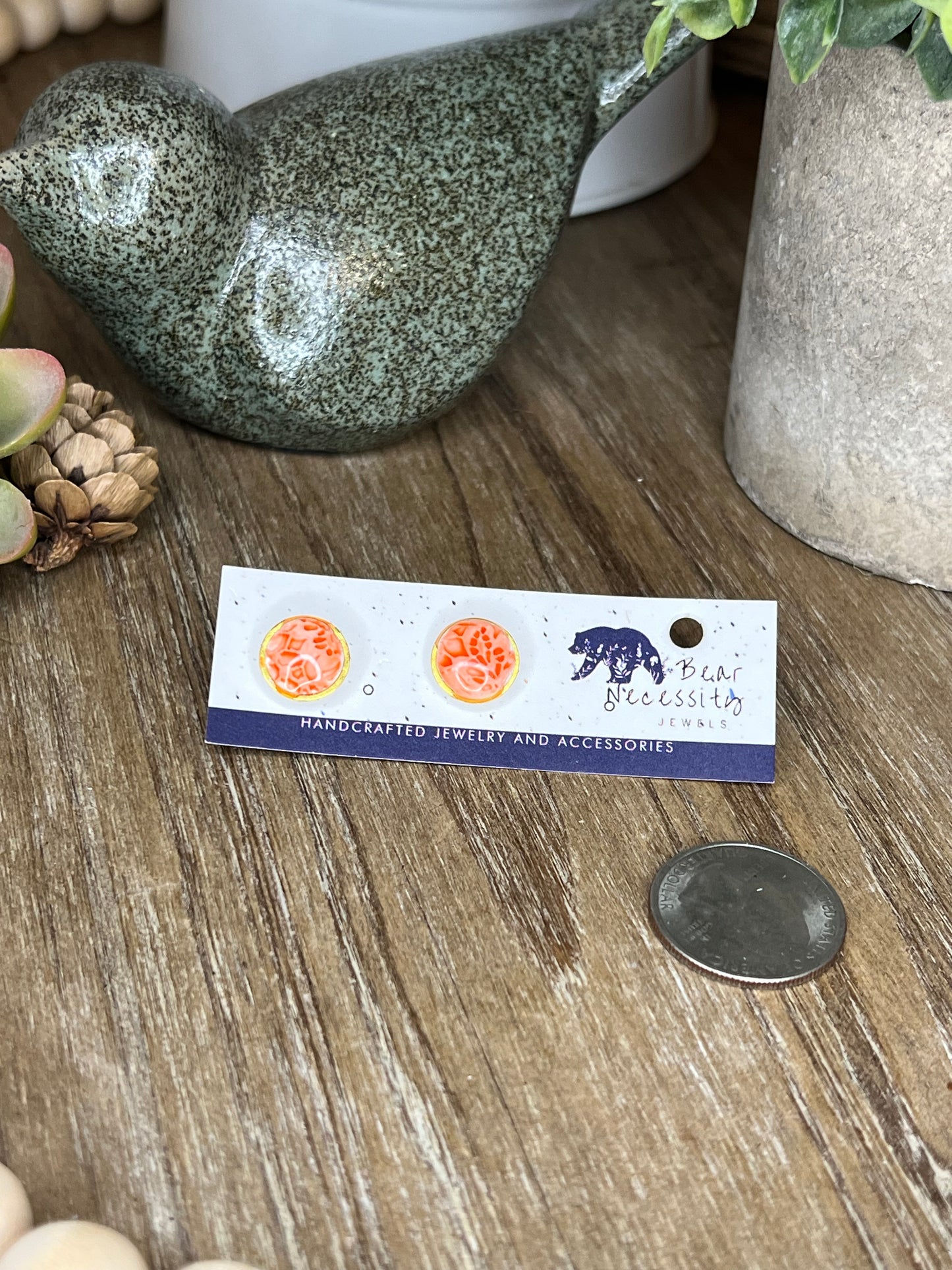 Terra Cotta Lace Embossed Stud Earrings