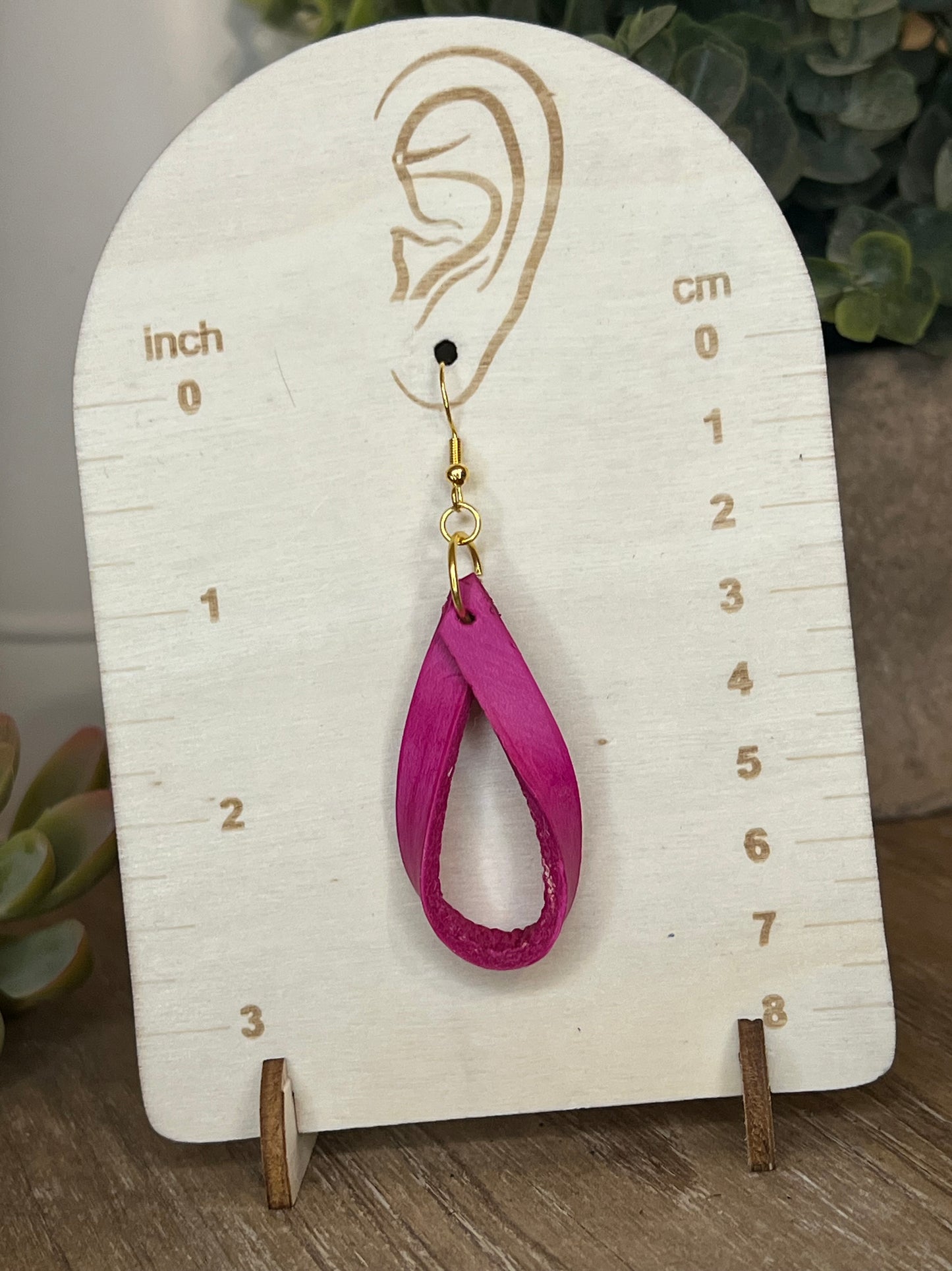 Genuine Leather Fuchsia Dangle Earring