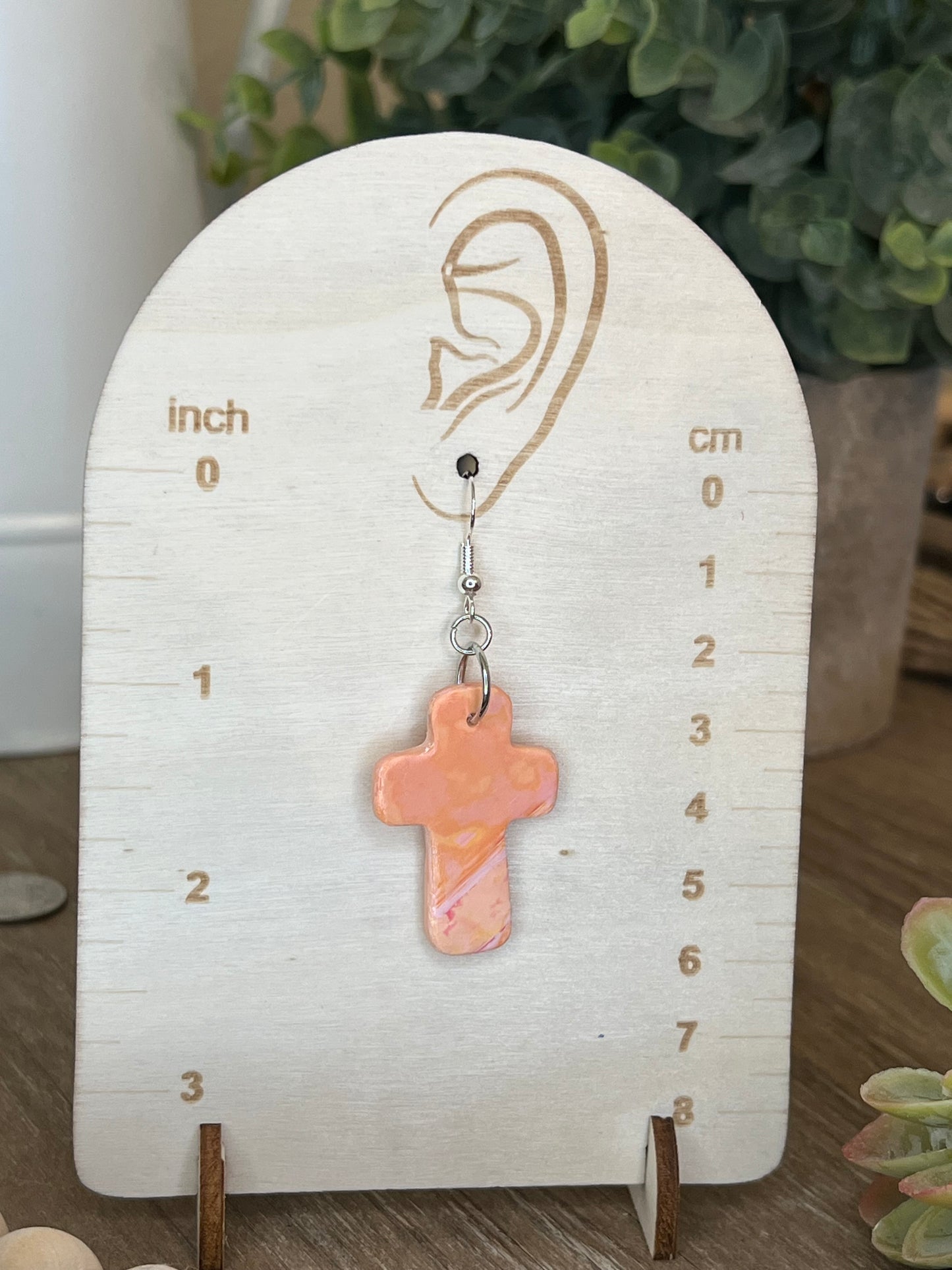 Peach Ombre Cross Earrings