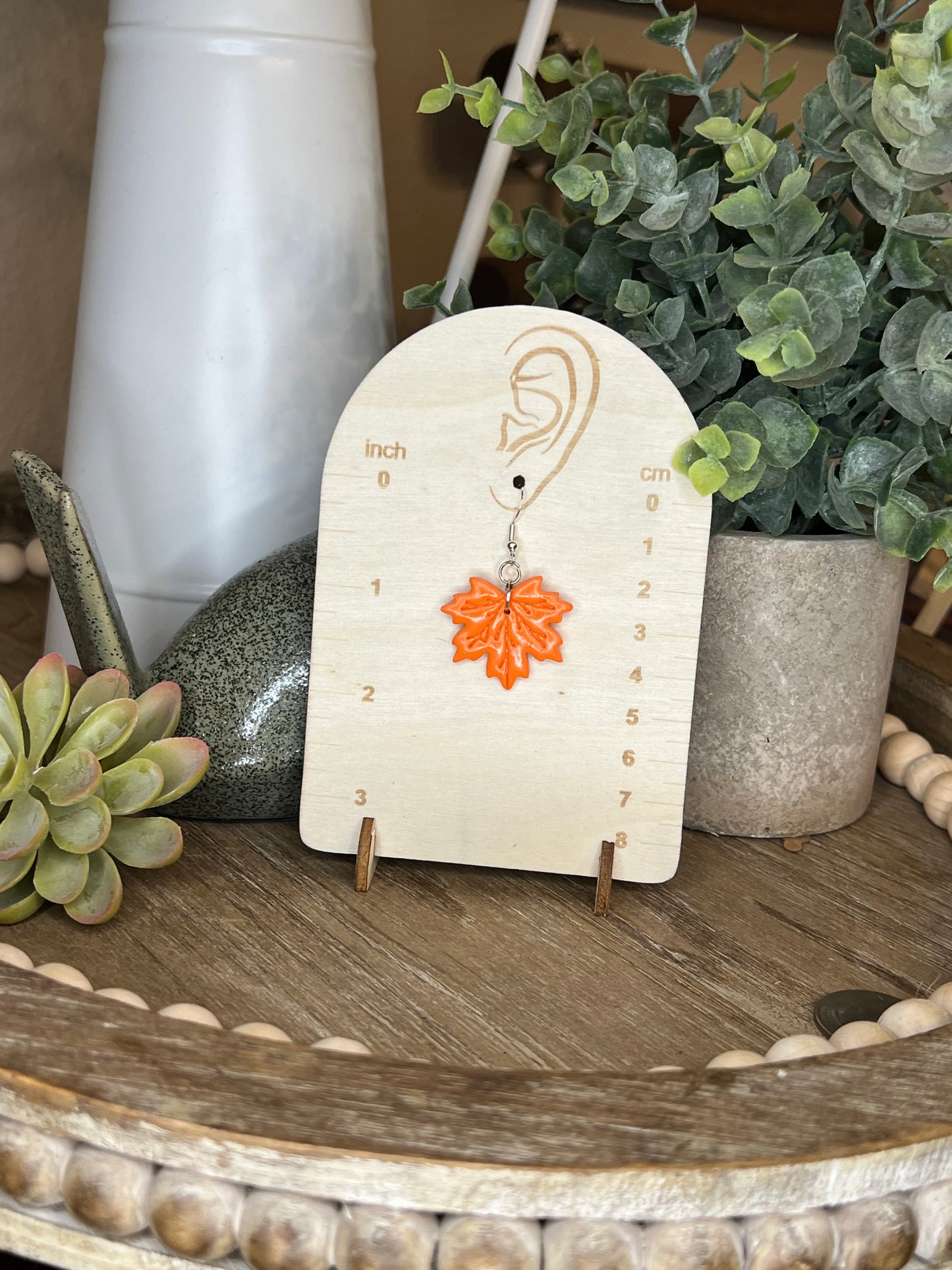 Large Orange Leaf Earrings