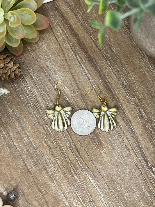 White and Gold Angel Dangle Earrings