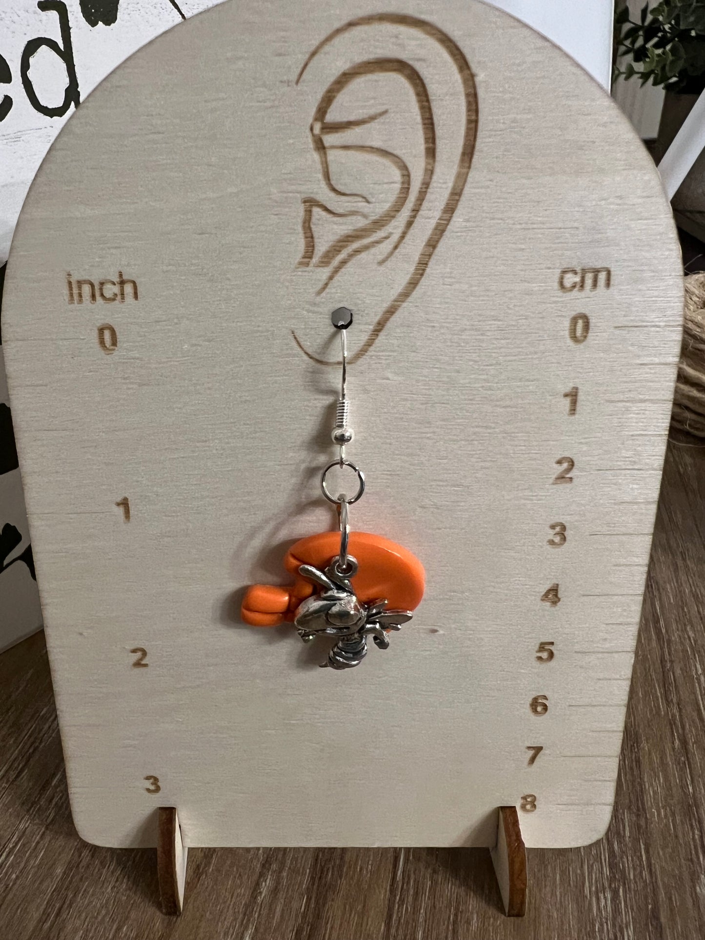 Orange Helmet with Yellowjacket Charm Hook Earrings