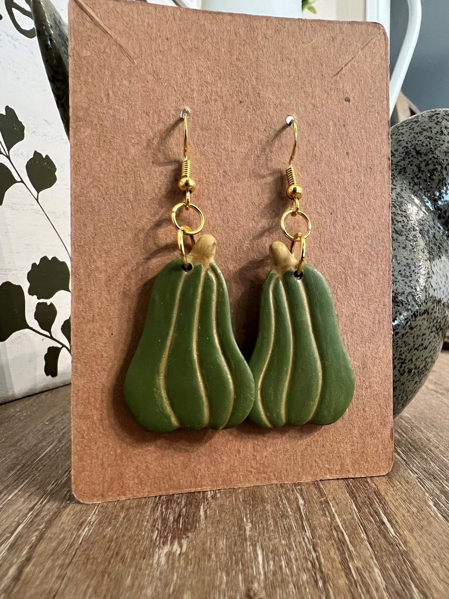 Gold Accented Olive Pumpkin Hook Earrings