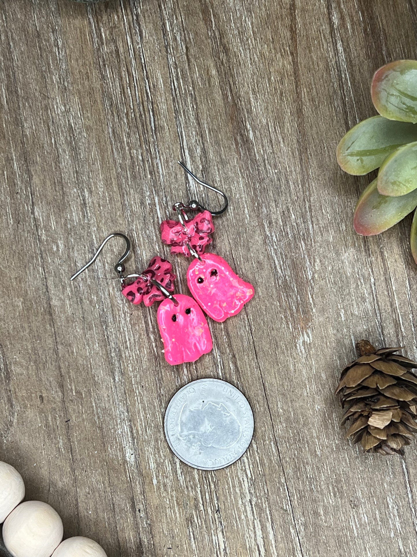 Pink Leopard Bow and Pink Ghost Earrings