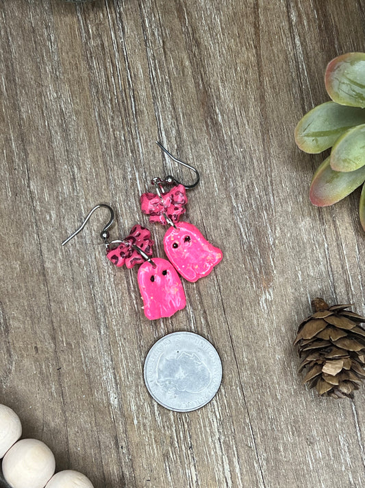 Pink Leopard Bow and Pink Ghost Earrings