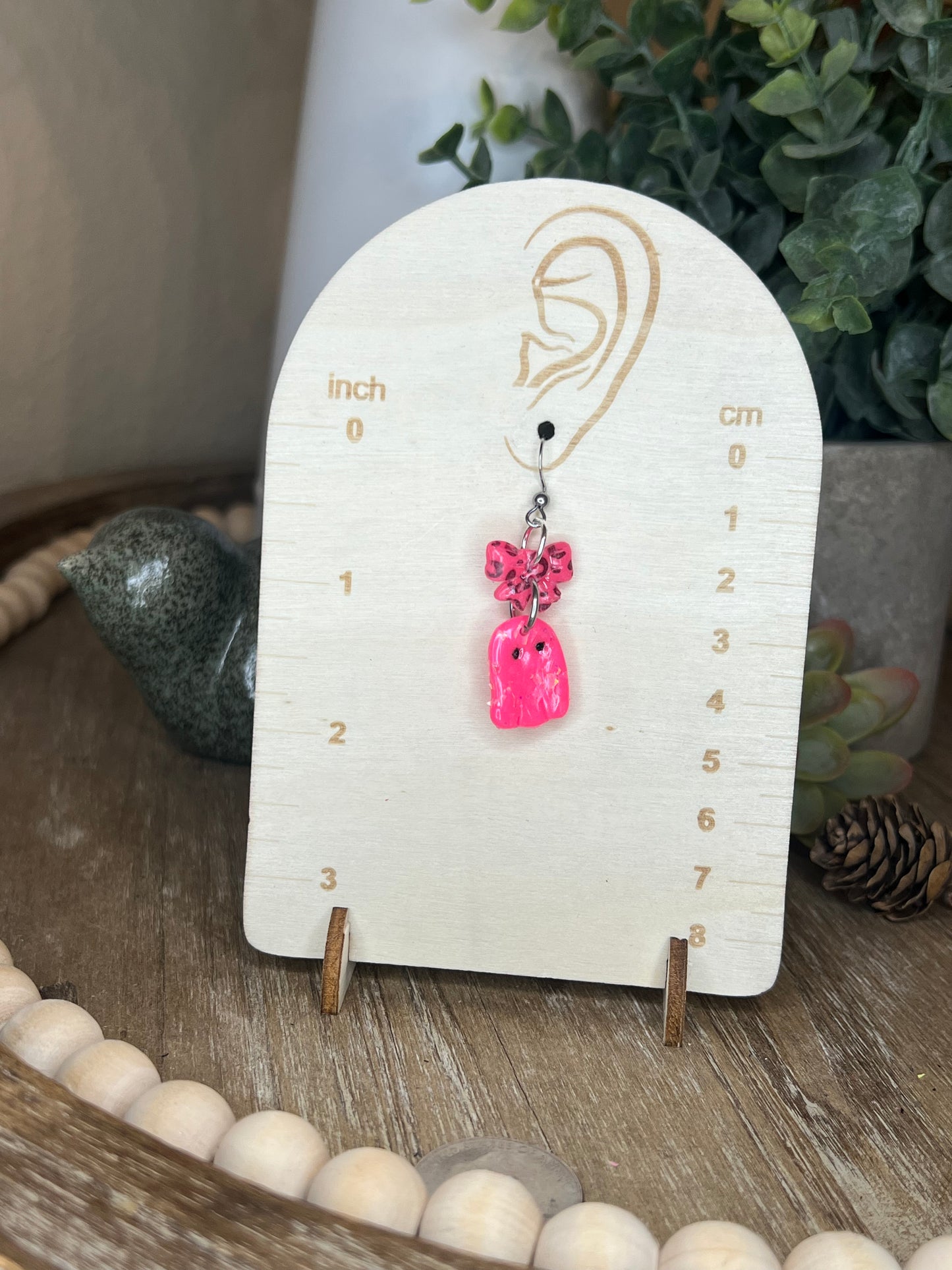 Pink Leopard Bow and Pink Ghost Earrings